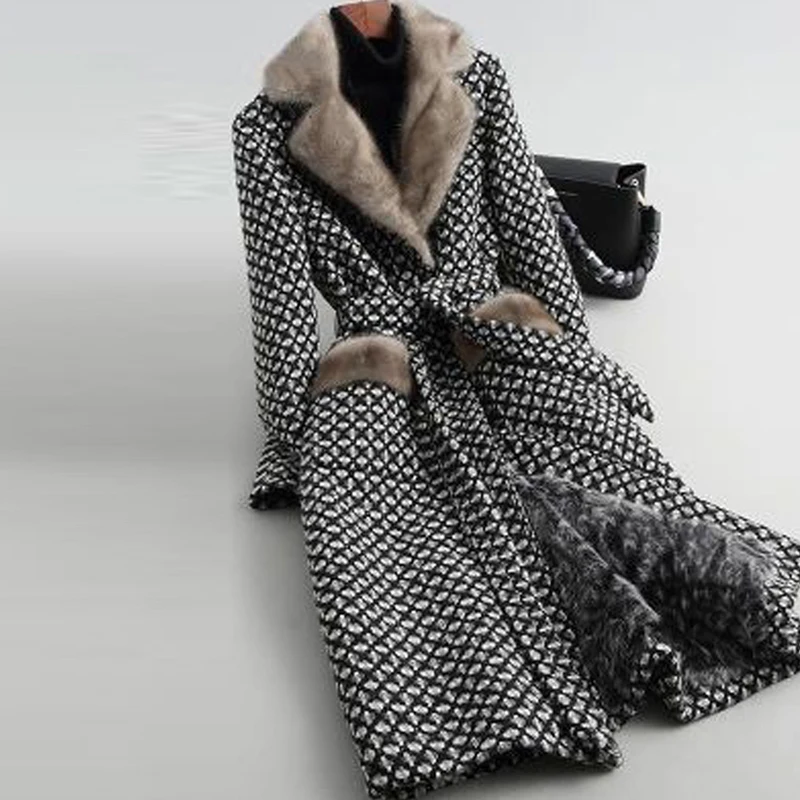 

Artificial Fur Grass Women's Winter Clothing Coarse Tweed Faction Overcomes One-Piece Coat Medium Long Parka Thickened Warmth
