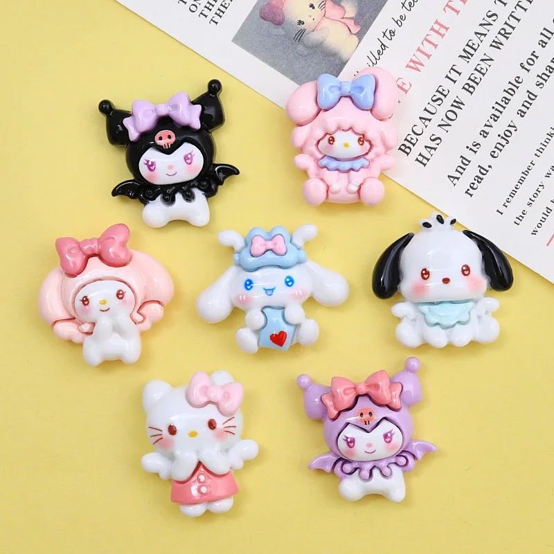 10 Pcs New Kawaii Cartoon Kitten, Puppy, Rabbit Resin Flat Back Scrapbook Figurine DIY Bow Decor Accessories Crafts A6