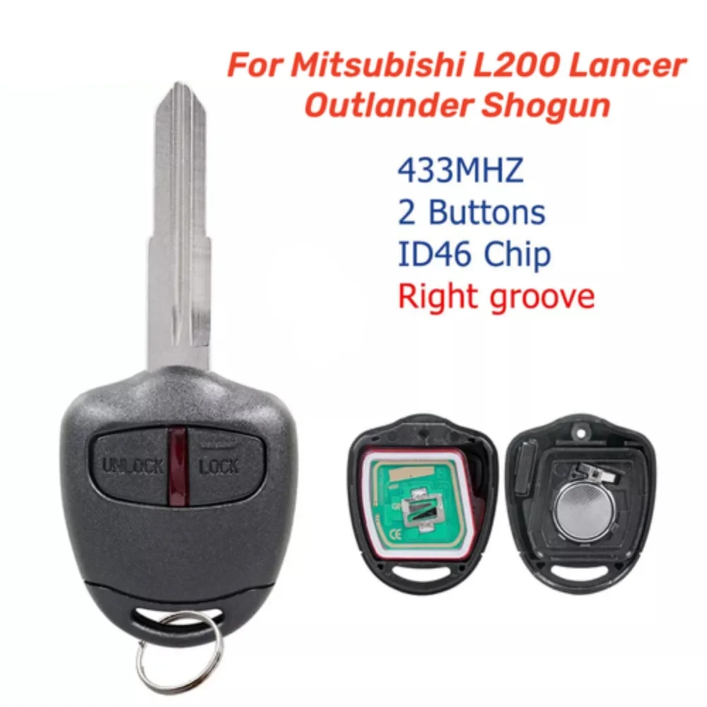 2 Button 433Mhz Remote Key Fob ID46 For Mitsubishi L200 Lancer Outlander Shogun Car Key