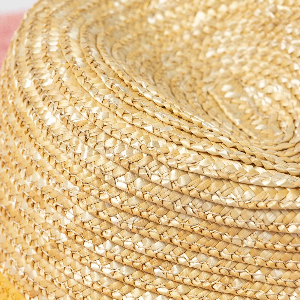 Womens Summer Beach Hat Yellow Pink 3 Tones Wheat Straw Hat Outdoor Wide Brim Sun Hat Jazz Top Panama Hat Stage Performance Hat