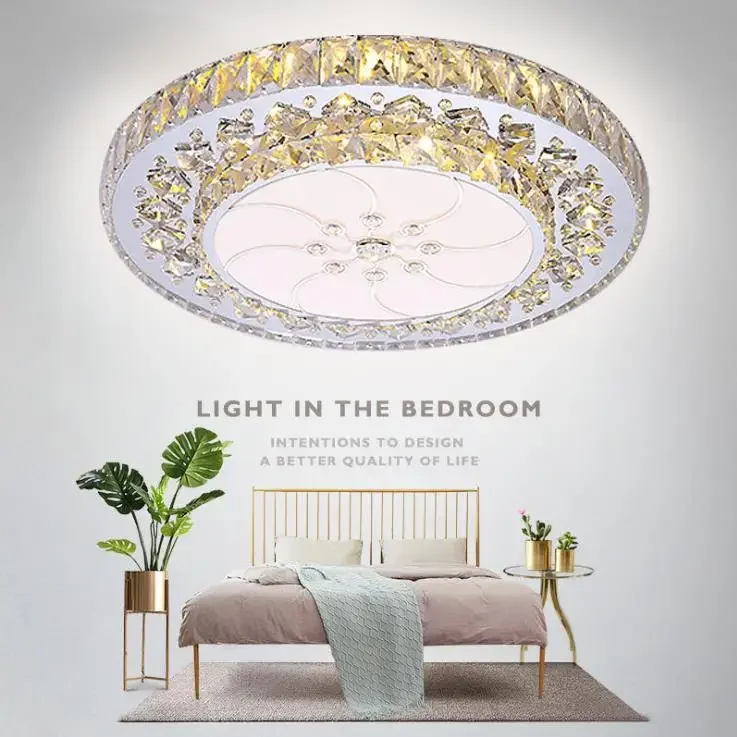 

UYQUI Bedroom ceiling lamp LED crystal round lamp intelligent dimming warm wedding room lighting household hotel room lamps