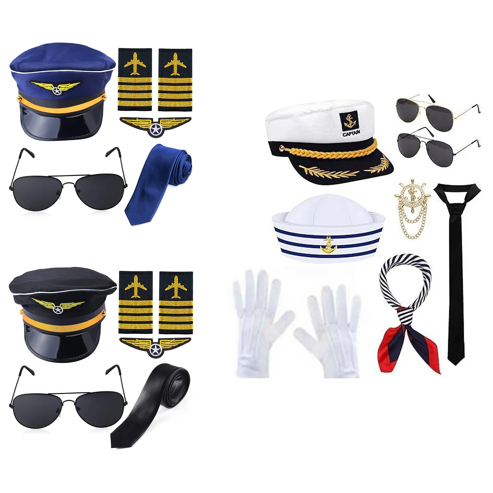 Pilot Captain Costume Kit Flight Attendant Costume Set Stewardess Cosplay Accessories for Halloween Photography Party Supplies