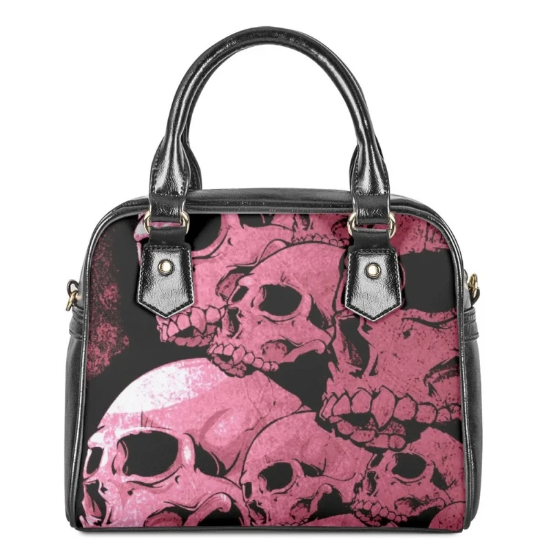 Bolso de hombro de cuero con estampado de calavera de azúcar para mujer, cartera con asa superior informal, conjunto cruzado, We Are All In Mad Here