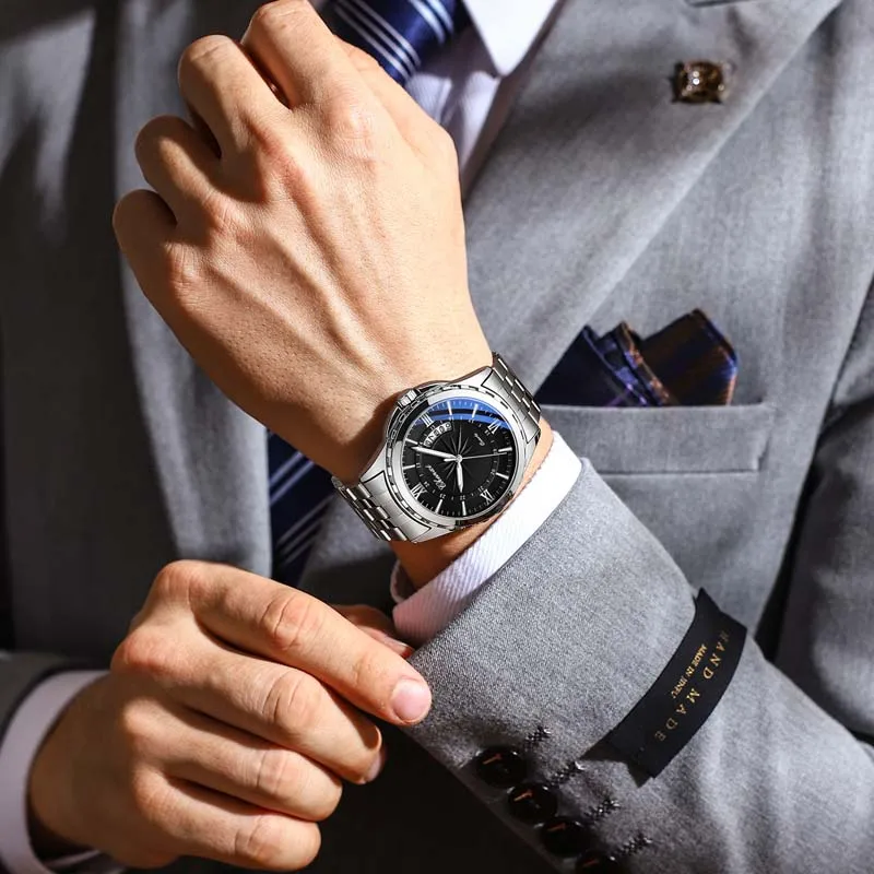 CHENXI Brand Silver Man Watch Fashion Business Waterproof Calendar Quartz Wristwatch Men's Clock  Stainless Steel