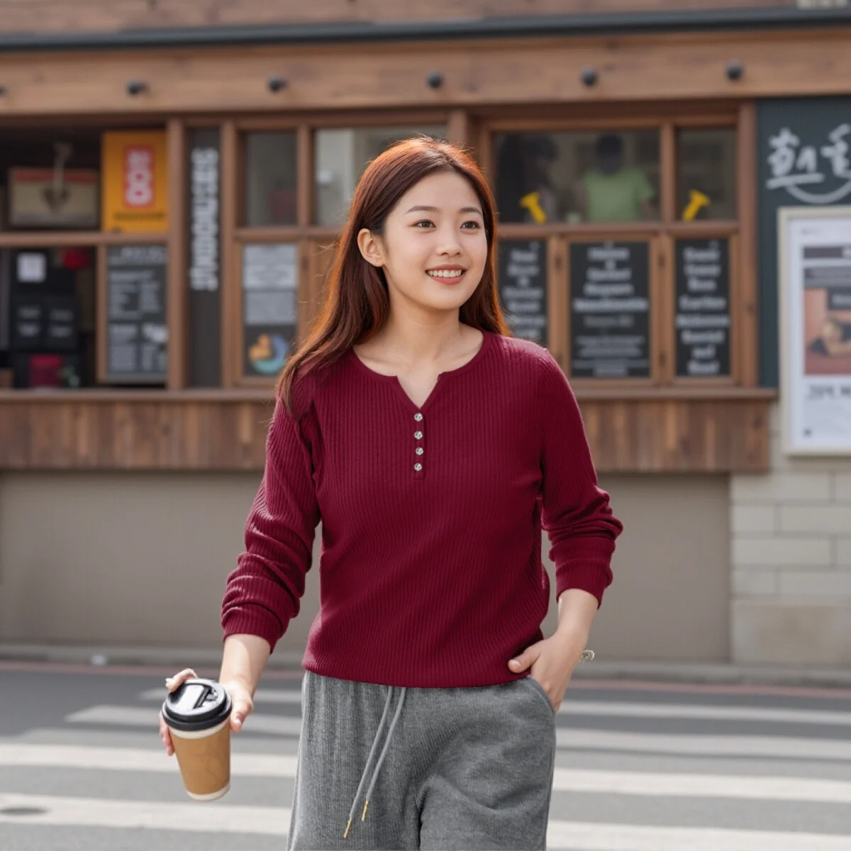 T-shirt polyvalent à col en V, chemise de base, bouton, grande taille, automne et hiver, 107, 3475