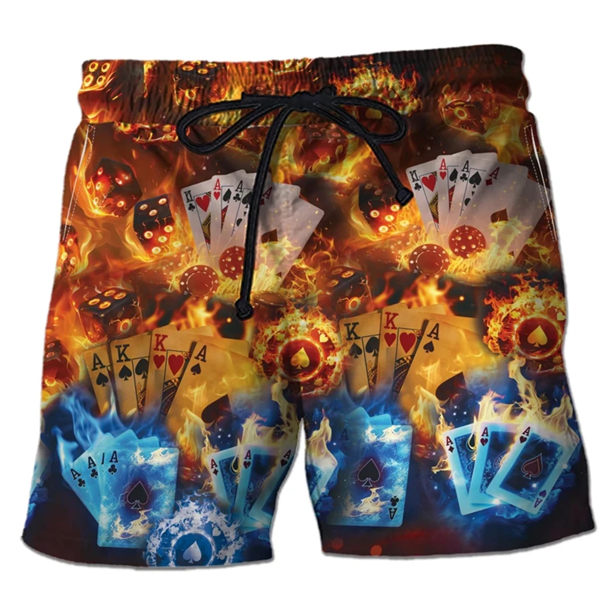 

3D Poker Pattern Men's Board Shorts - Casino Club Fashion Beach Shorts with Card Graphic Bermuda Style