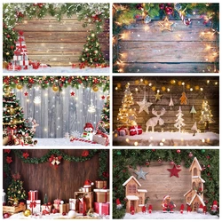 Christmas Wooden Board Backdrop Xmas Tree Gift Snowflake Retro Wood Wall Indoor Photo Background Baby Portrait Photography Props