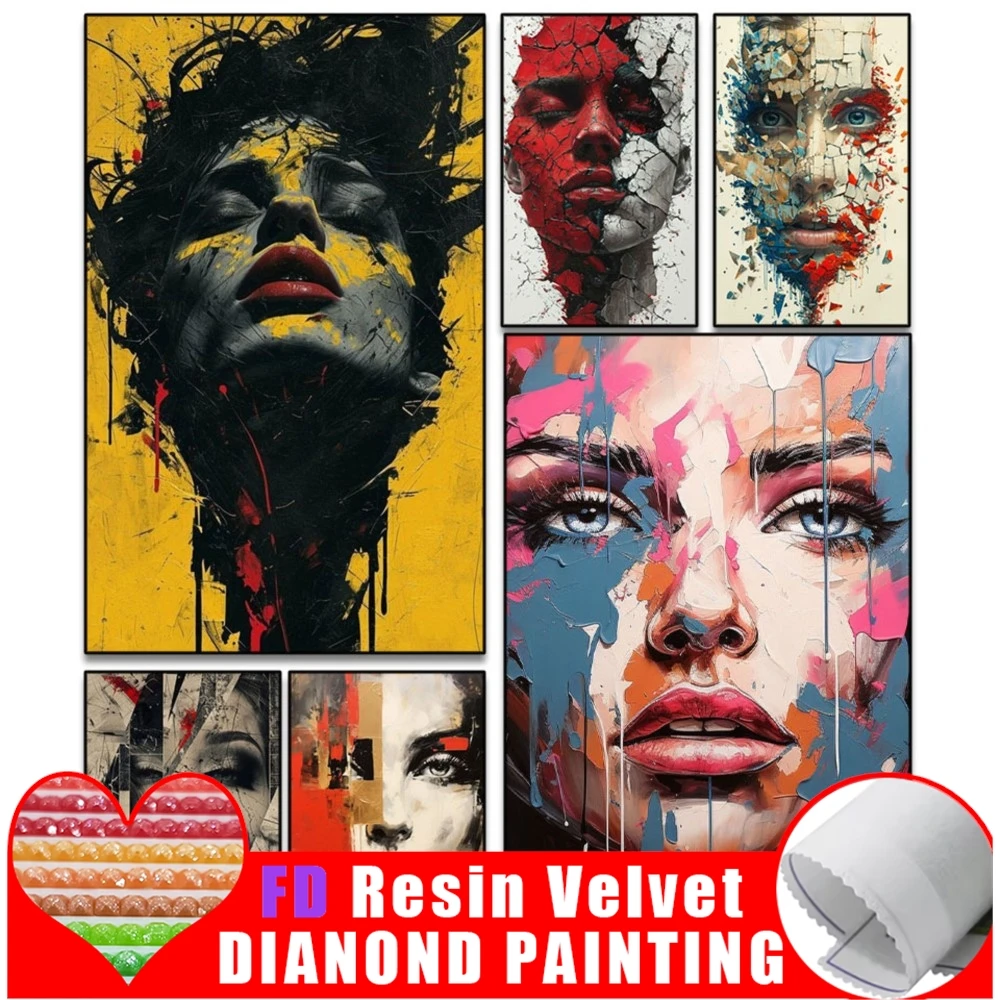 

FD Resin Diamond Mosaic DIY Woman Face Abstract Art 5D Square Round Rhinestone Handmade Diamond Painting Home Wall Decor