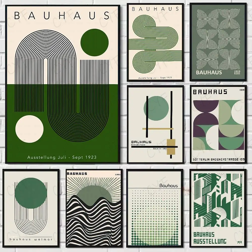 Bauhaus grüne Farblinien, modernes Poster, HD-Kunst, klebrige Wand, wasserdicht, Zuhause, Wohnzimmer, Schlafzimmer, ästhetische Dekoration