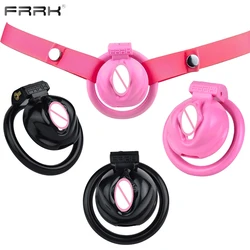 FRRK Pink Male Resin Chastity Cages Device Penis Lock Delay Ejaculation With 4 Curved Ring BDSM Sex Toys 성인용품 남성 For Man Gay