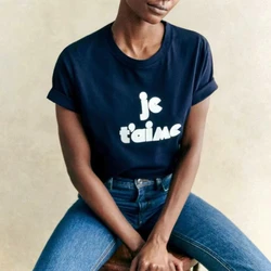 Je t'aime French Letters Printed Women Summer Elegant T Shirts Short Sleeve Loose Cotton O-neck Casual Fashion Oversized Tops