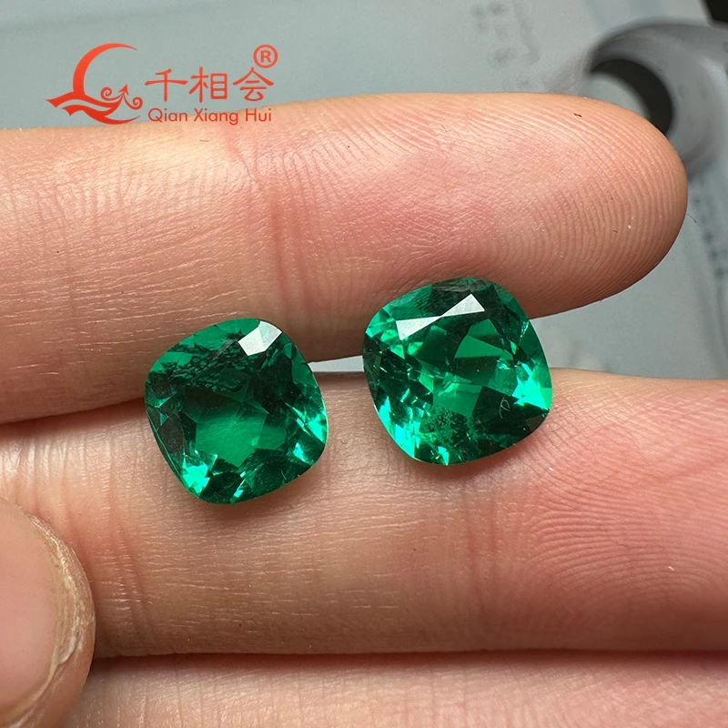 green cushion shape 5mm to 13mm Created Hydrothermal Columbia Emerald  including minor cracks and inclusions loose gemstone