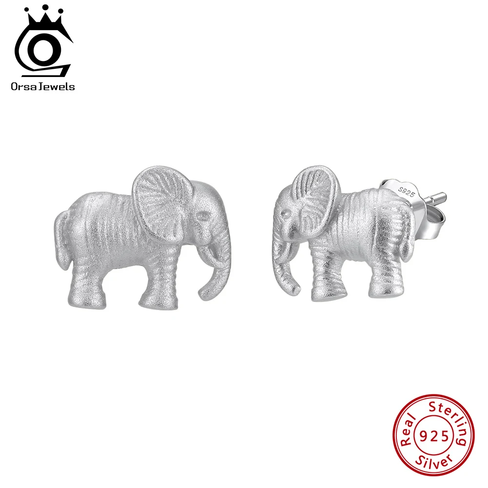 ORSA JEWELS Fashion 925 Silver Lovely Elephant Stud Earrings for Women Small Animal Ear Stud Vintage Ear Piercing Jewelry SE404