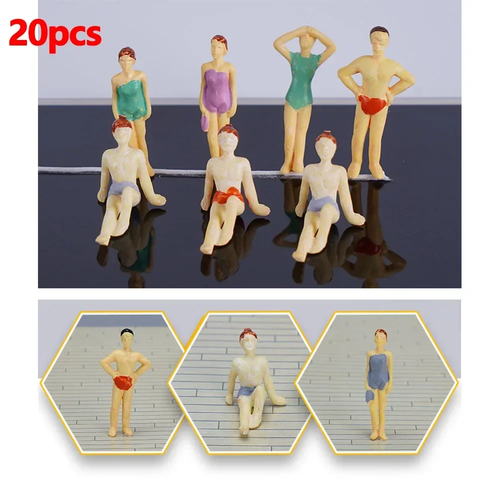 20pcs Plastic Assorted 1:150 Painted Model Beach Sea Swimming People Figures Model Train Layout Landscape Toys