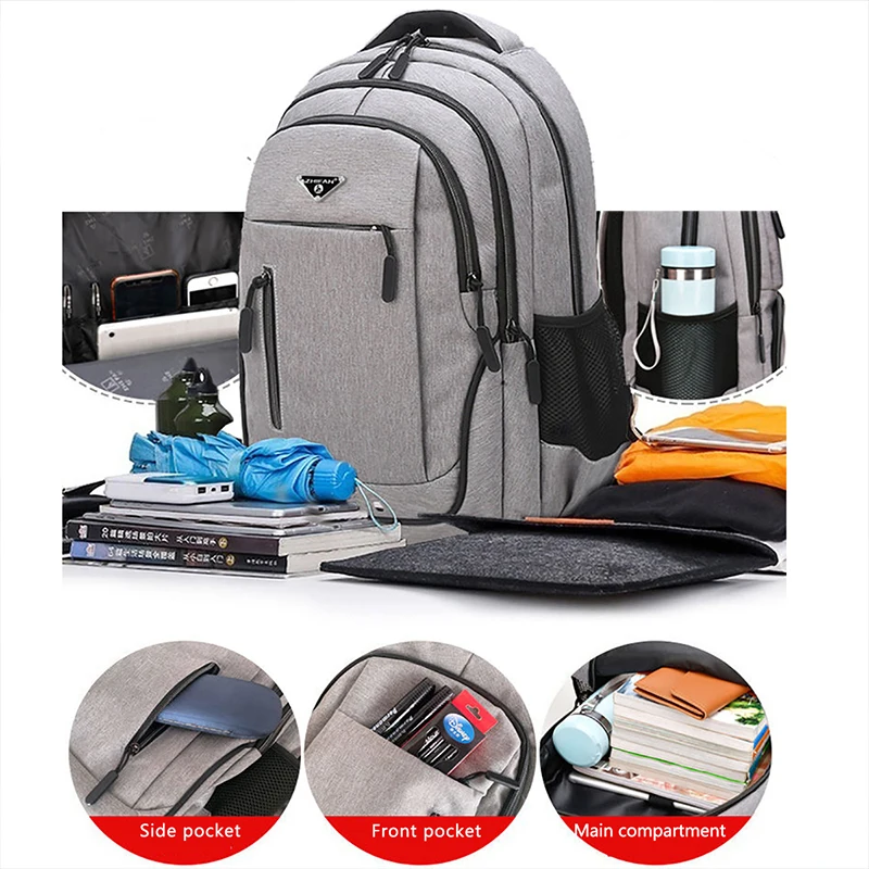 Sac à dos Oxford noir solide de grande capacité pour hommes et filles, sacs pour ordinateur portable, sacs de lycée pour adolescents, sacs à dos
