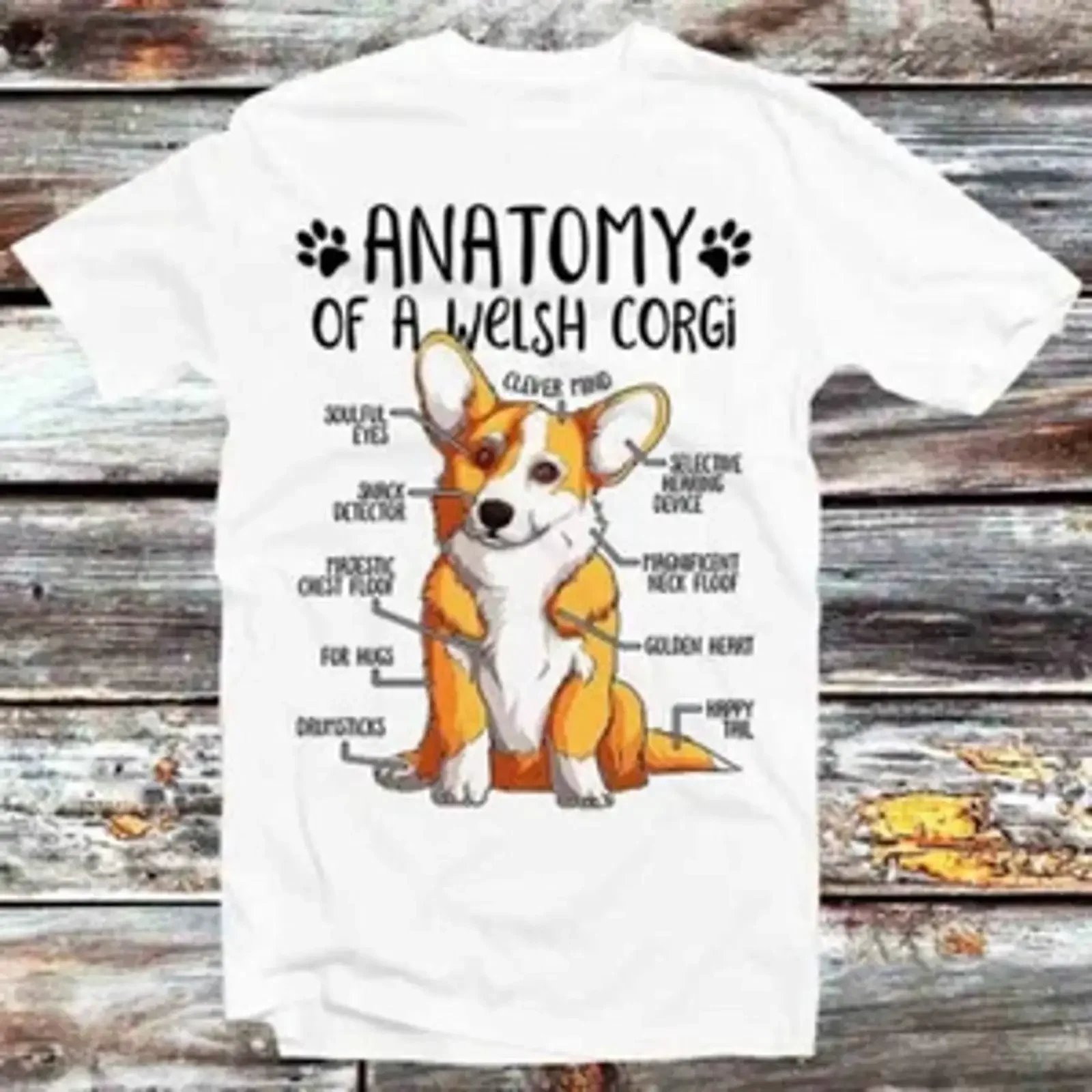 Camiseta Anatomy of A Welsh Corgi B730 vintage com estampa lavada, casual, elegante, ligeiramente elástica, confortável, masculina, versátil