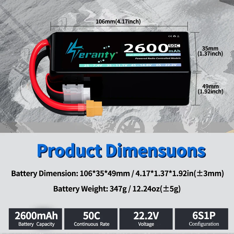Batería Lipo 6S 22.2V 2600mAh Teranty XT60 para Dron FPV - imagen 5