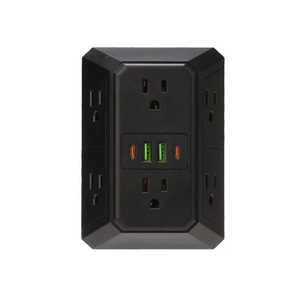 Power Strip Adapter Wall Outlet Extender 6 AC Sockets 4 USB Ports Built-in Surge Protection Fast Charging Support
