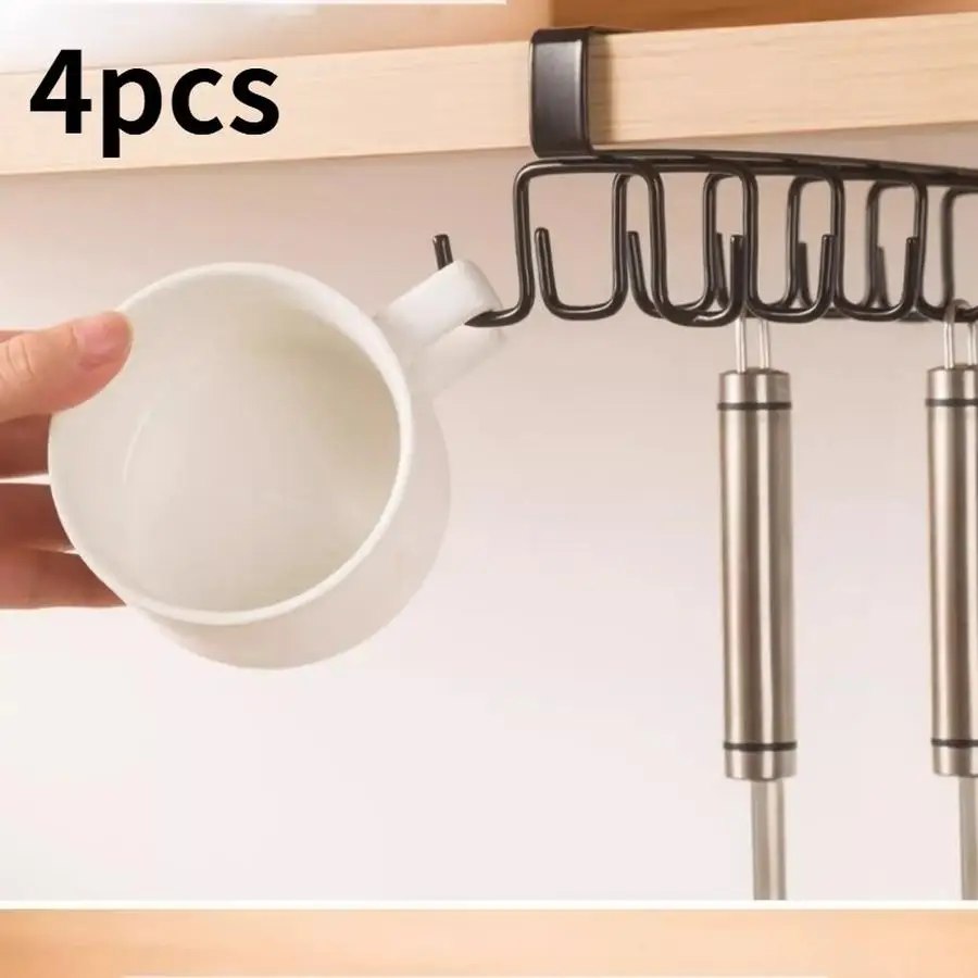 1/5/10/20/50/100pcs 6-Wire Double-Row Wrought Iron Hook for Cabinet, Bottom Shelf, No Holes, Kitchen Divider Hook, Kitchen Utens