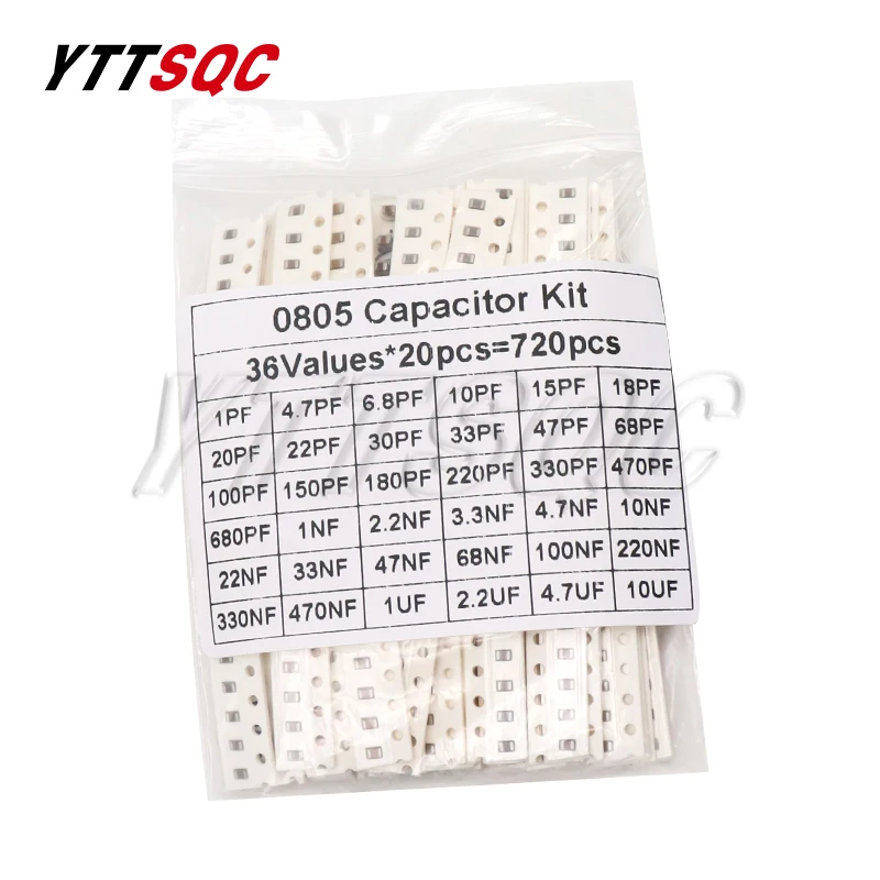 320PCS 720PCS 0603 0805 1206 SMD Capacitor Assorted Kit 16/36/50Values 1PF - 10UF Capacitance Set 100NF 0.1UF 1UF 2.2UF 4.7UF