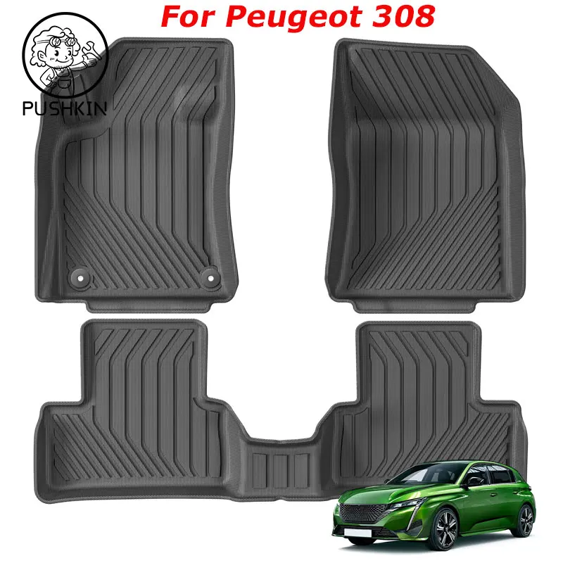 

For Peugeot 308 2022 2023 2024 TPE 3D Car Floor Mats Cargo Liner Trunk Pad Black Waterproof All Weather Left Hand Drive