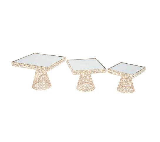 3PCS Gold Cake Stand Cupcake Dessert Square Stands Mirror Set for Birthday Party