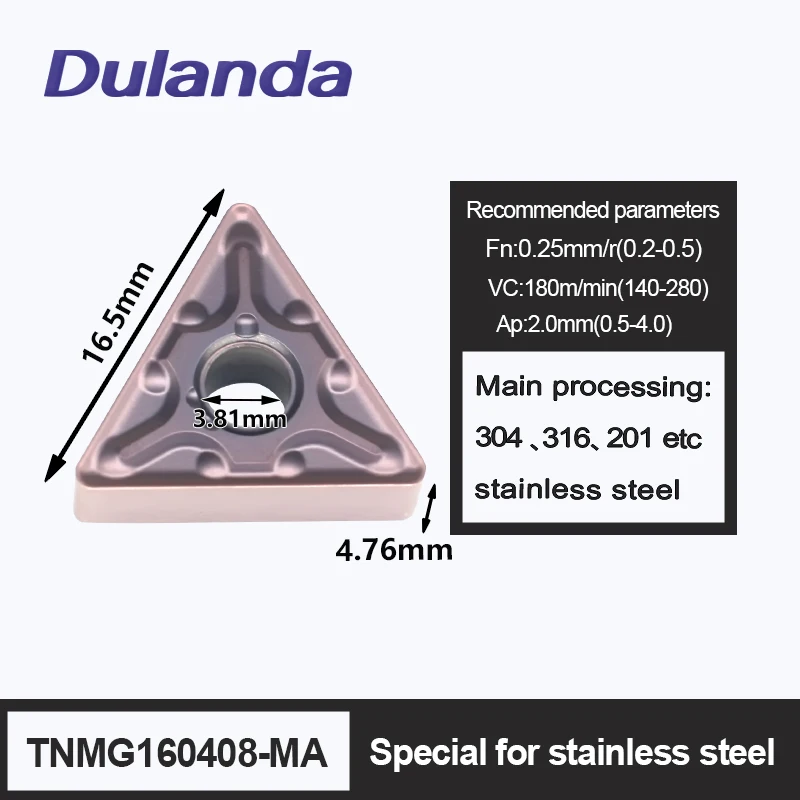 

High Quality Lathe Metal Working Cutter TNMG160408-MA LP8015 Turning Tool Holder Blade CNC Cutting Stainless Steel Processing