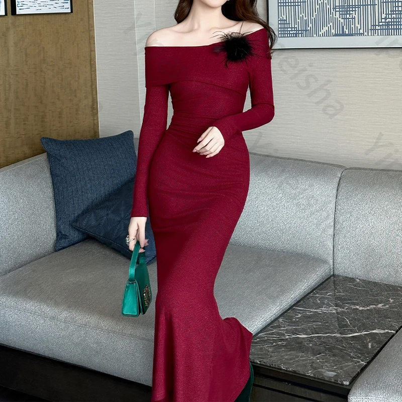 

Elegant Off The Shoulder Long Sleeves Evening Dresses Sexy Pleat Celebrity Dress High Quality Prom Party Gowns Women Customized