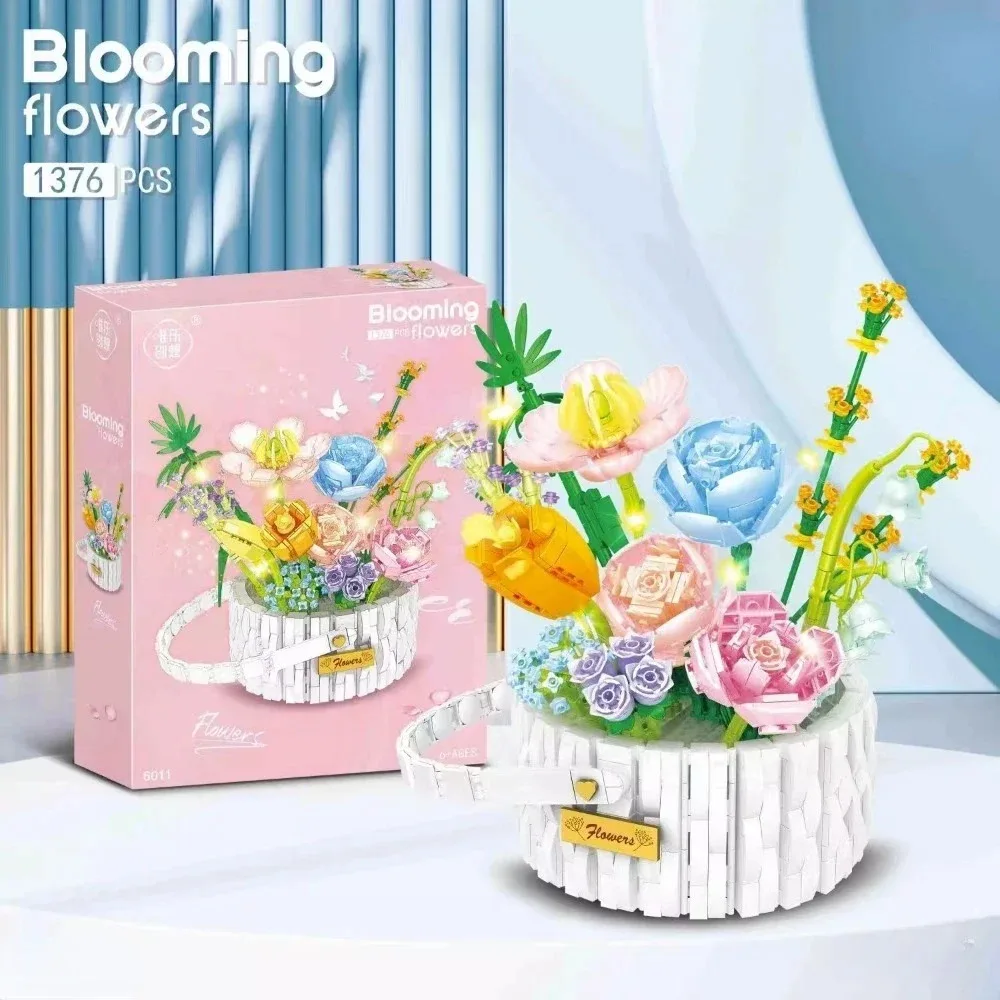

Creative Summer Sunshine Flower Bouquet Building Blocks DIY Handheld Basket Model Desktop Decoration Children's Birthday Gifts