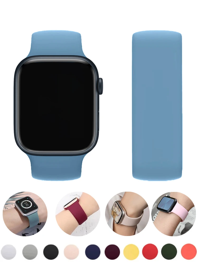 Silicone Solo Loop Strap for Apple Watch Band 40mm 44mm 45mm 41mm 38mm 42mm 49mm Elastic bracelet iWatch Series ultra 9 SE 8 7 6