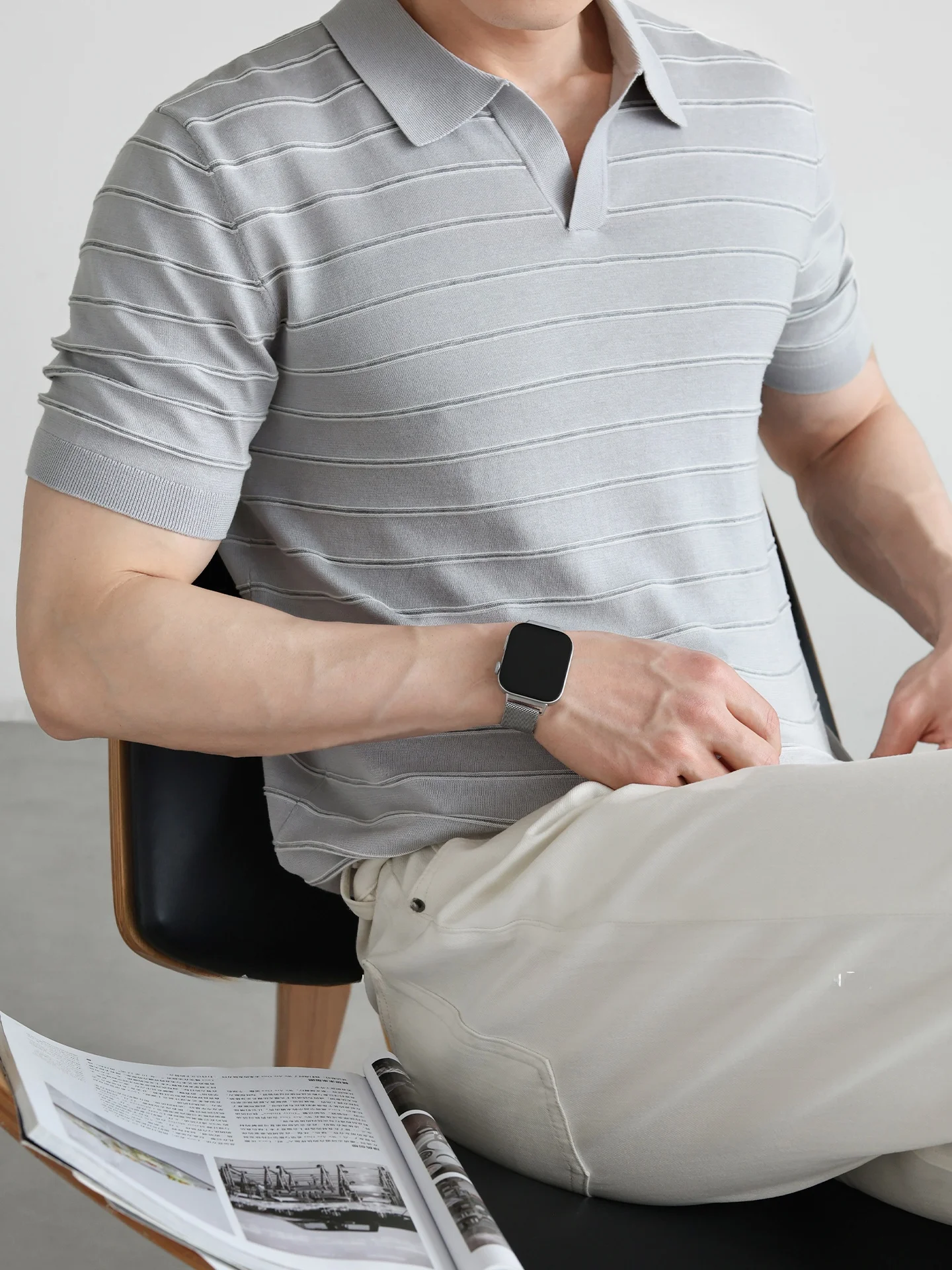 Natural Cotton Linen Silk Knitted Short Sleeve  Shirt Men Summer Casual Commute Cool Feeling Breathable T-Shirt