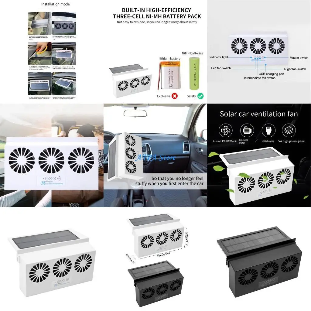 

U13C Solar Charging Vehicle Cooling Tool Car Exhaust Fan Vehicle Air Circulation Smoke Exhaust Fan Ventilation Vent Radiator
