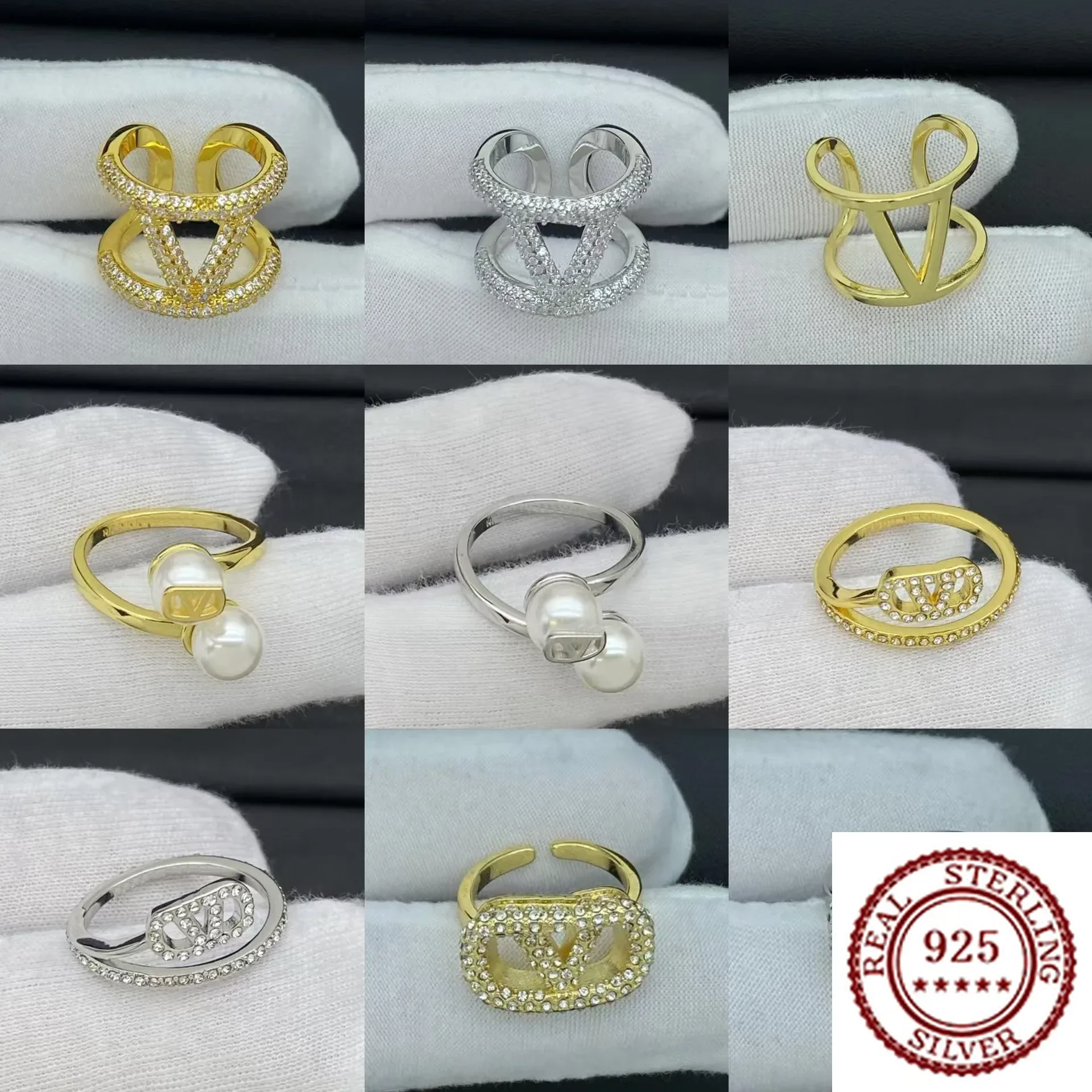 

2025 New Trend DIY Sterling Silver Classic 2024 New V-letter Full Diamond Ring Women's High Version Open Ring Temperament