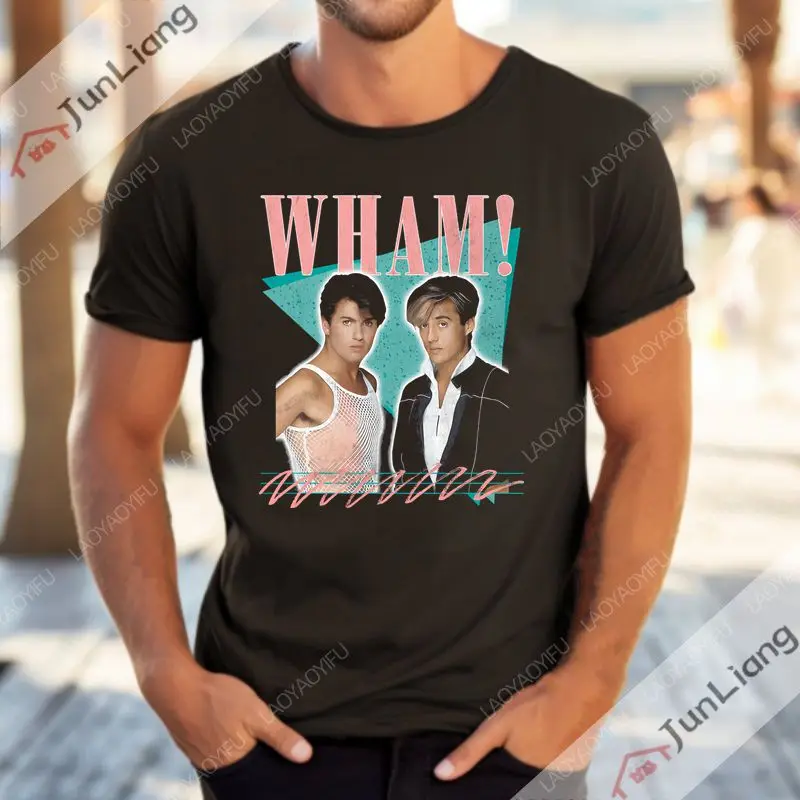

Футболка Wham Band мужская с коротким рукавом, винтажная Повседневная рубашка оверсайз в стиле Харадзюку, с круглым вырезом, одежда из 100% хлопка с принтом
