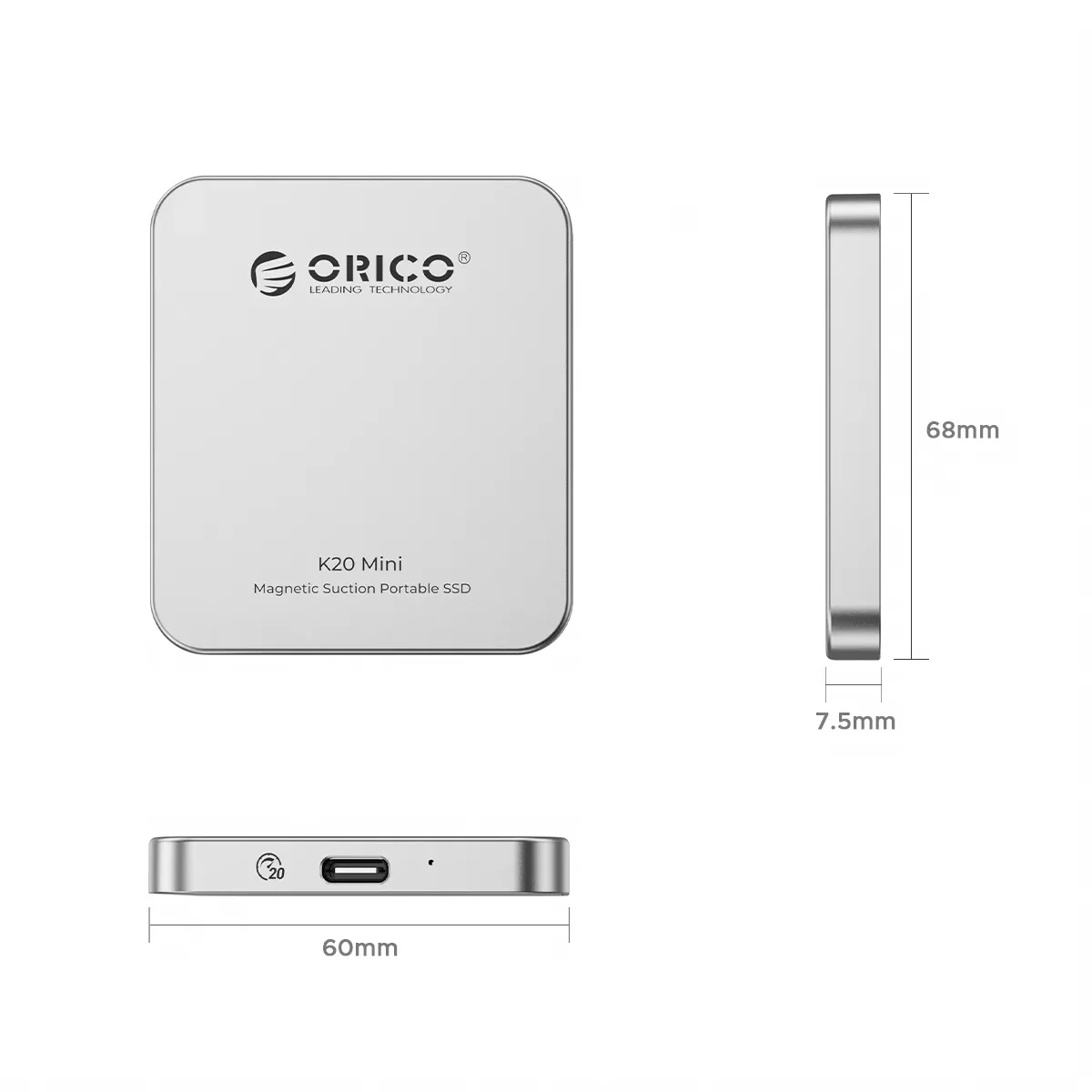 ORICO K20 Mini Magnetic External SSD 500GB/1TB USB-C Portable Solid State Drive Ultra-Fast 2000MB/s High-Speed MagSafe SSD - Image 6
