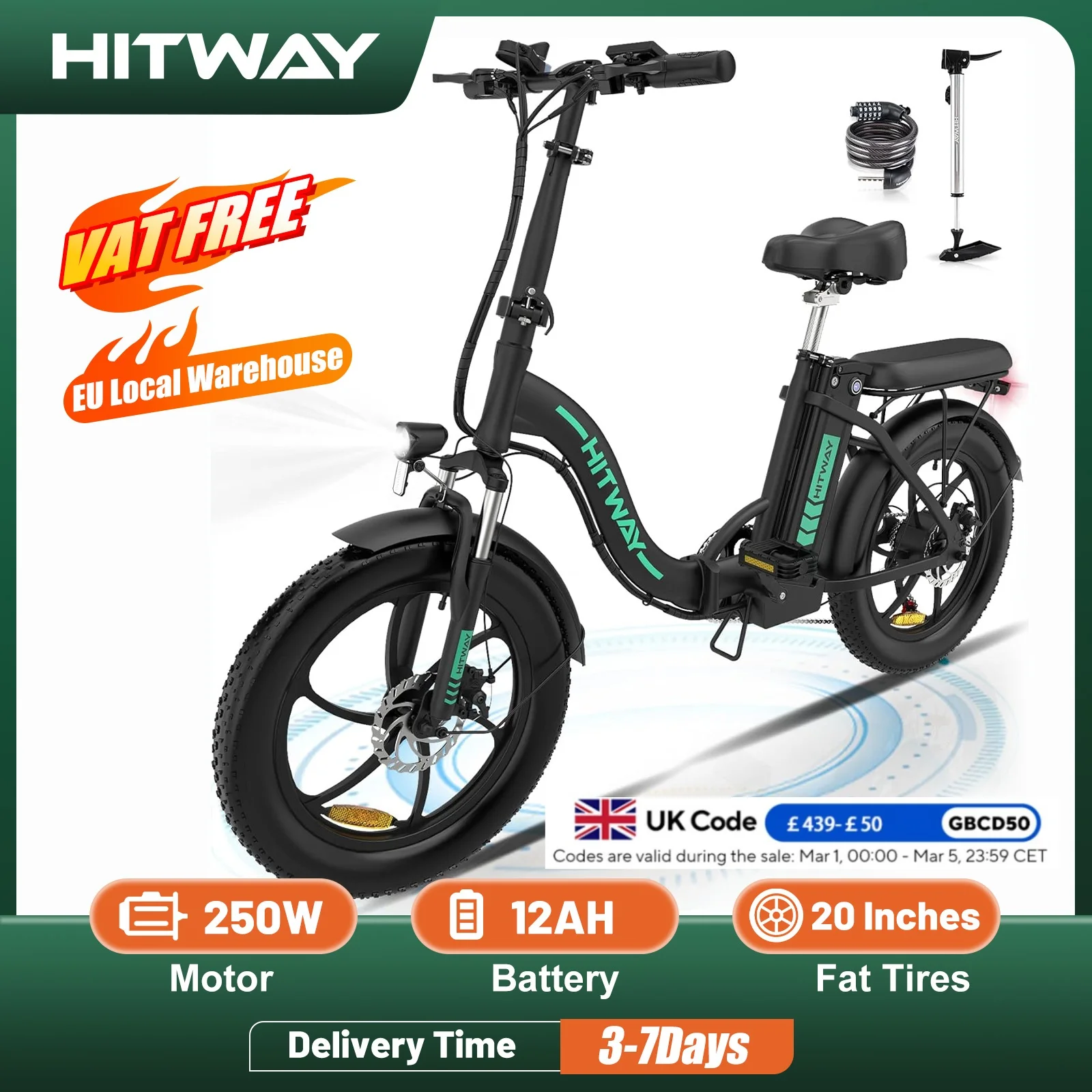 HITWAY bici elettrica 20 "Fat Tire Ebikes 250W 36V E Bike 35-90KM bici pieghevole elettrica 7 marce City Mountain Bike per adulti