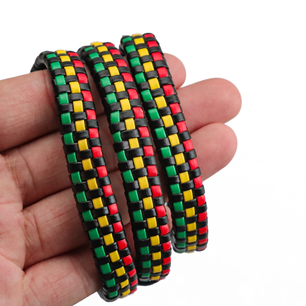 Wholesales 3 Pieces Imitate PU Leather Rasta Braided Bracelet Bangle Wristband Surfer Wrap For Men Women