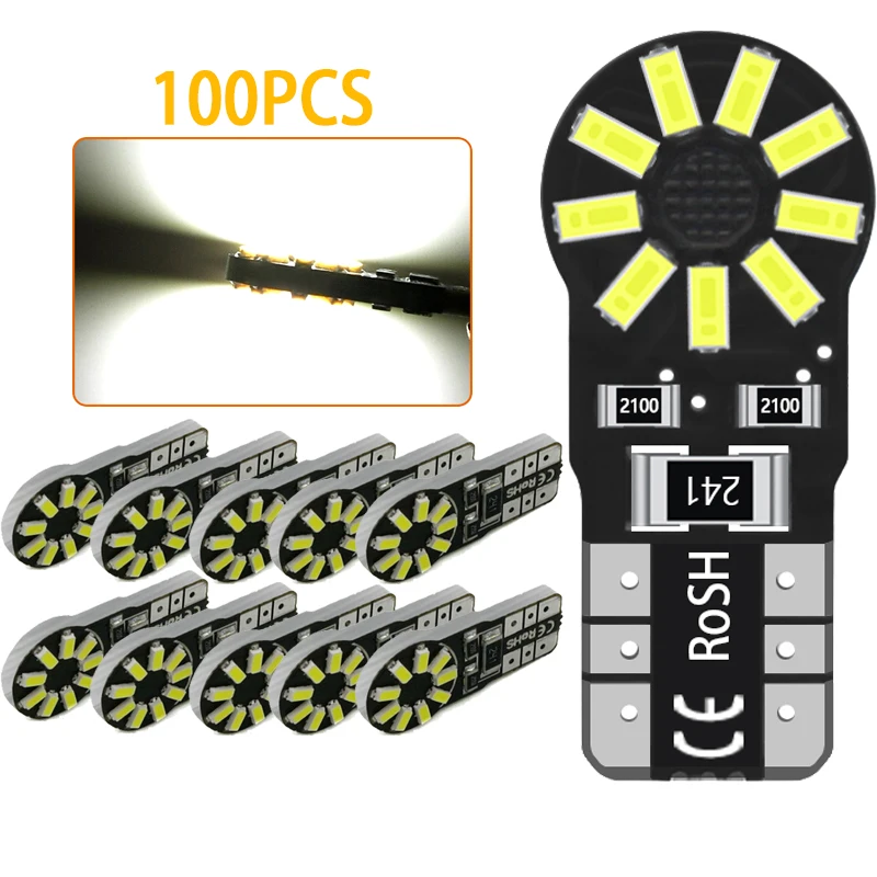 

100pcs T10 W5W 194 168 2835 191 LED Bulbs Car Interior License Plate Light Reading Dome Lamp 18SMD 3014 Chips Super Bright DC12V