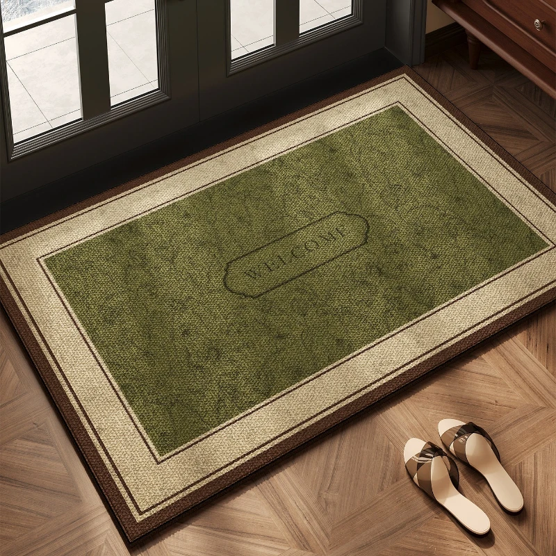 Entrance Doormat Stain-resistant Dirt-repellent Wear-resistant Floor Mat Vintage Green Floral Carpet Large Size Home Decor Rug