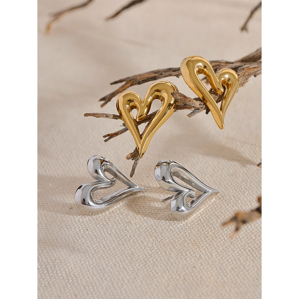 Yhpup 316l Stainless Steel Heart Love Hollow Stud Earrings Prevent Allergy Romantic Trendy Daily Fashion Jewelry for Women Gift