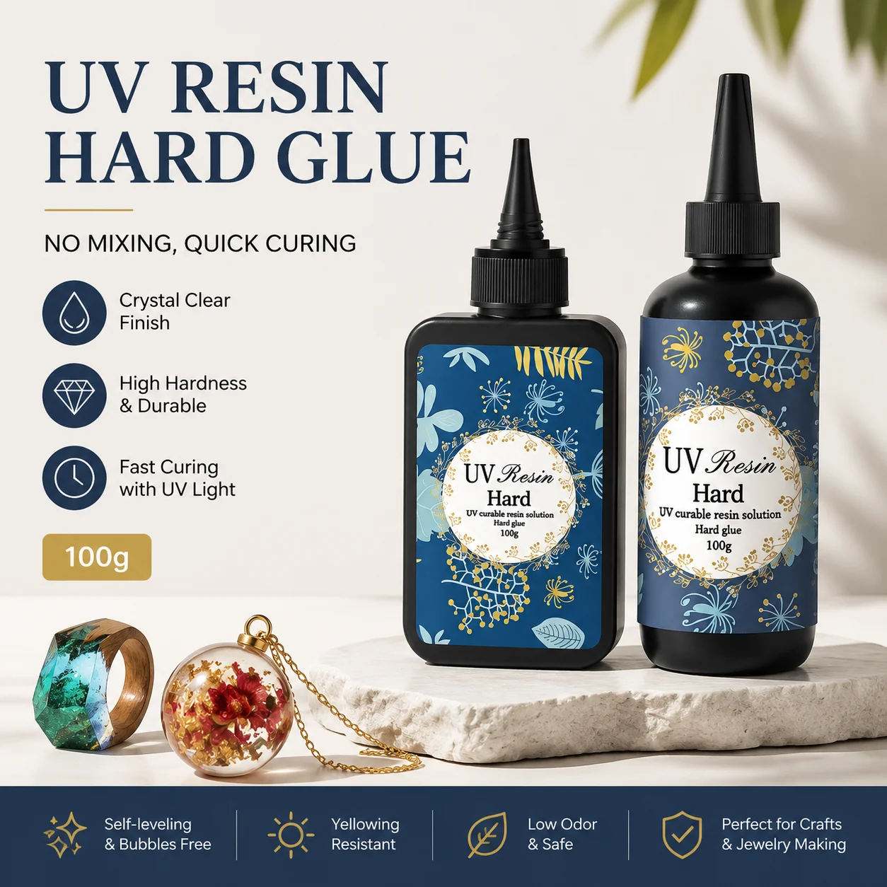 100g Crystal Clear Hard UV Resin Curing Epoxy Glue for DIY Jewelry Making Craft Decoration Ultraviolet Liquid