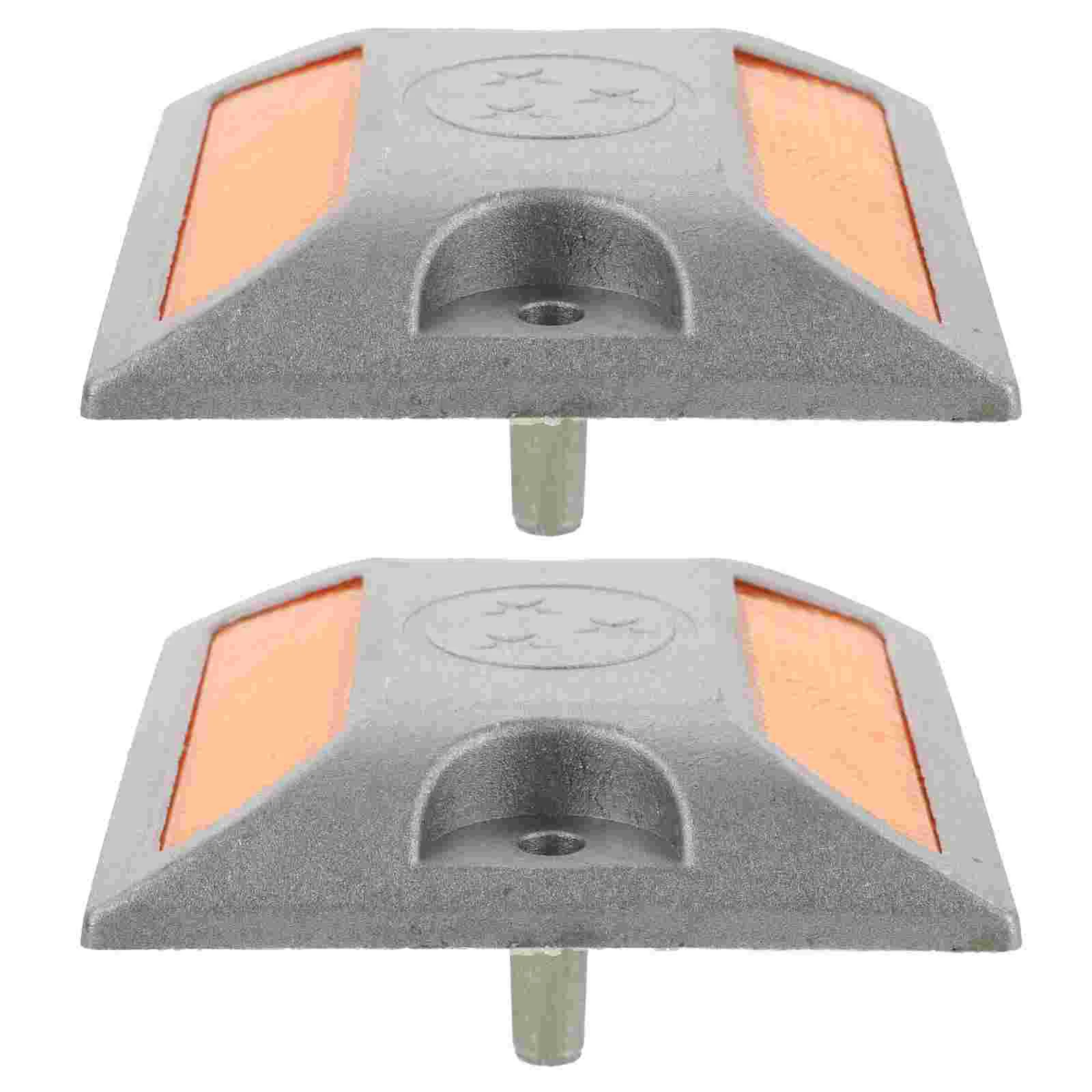 2 Pcs Road Spike Reflective Mark Emergency Reflector Driveroad Accessories Double Yellow Pavement Markers Aluminum