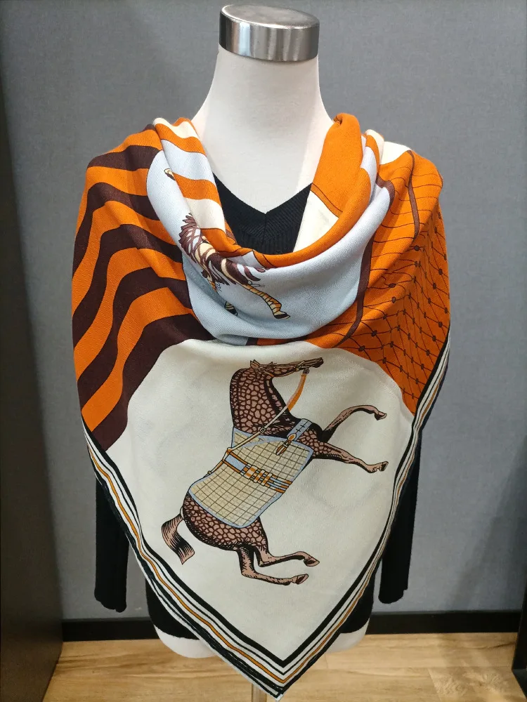 

Шарф из 70% шерсти и 30% шелка, роскошный дизайнерский женский квадратный платок-пашмина, аксессуар для одежды, оверсайз пончо-накидка для сохранения тепла