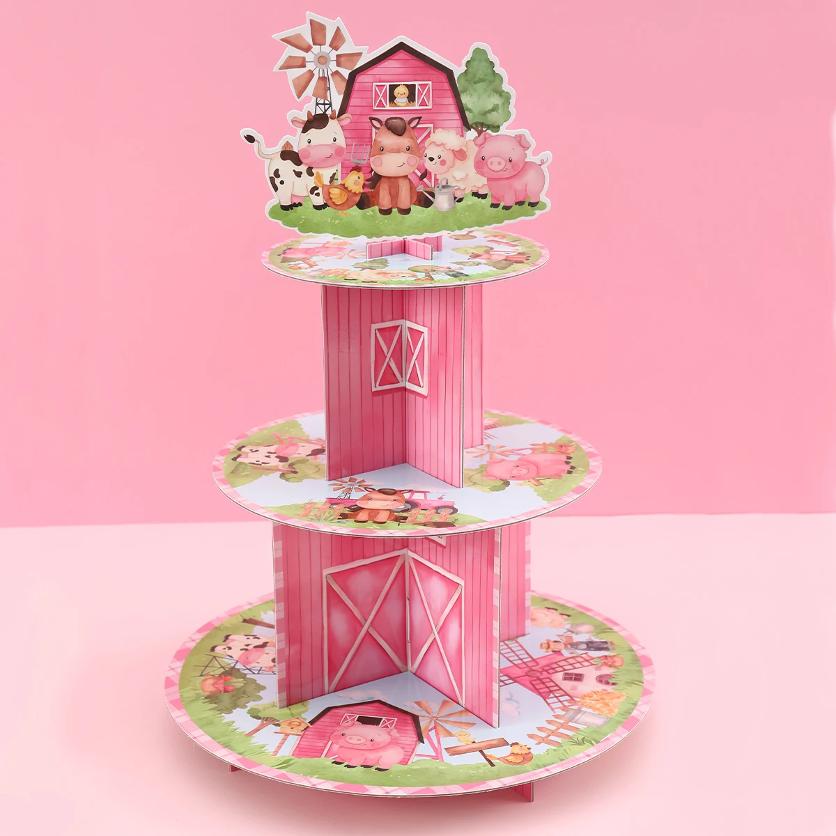 

Farm Cupcake Stand 3 Tier Farm Animal Cup Cake Holder Stand Cardboard Baby Shower Dessert Tower Birthday Party Decorations