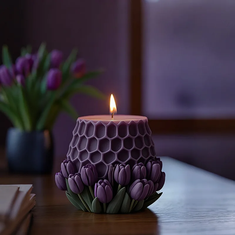

Turtle Tulip Aromatherapy Candle Silicone Mold Geometry Flower Pillar Plaster Resin Making Tool DIY Handmade Desktop Decor Craft