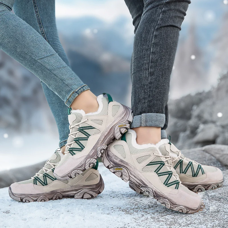 Winter Warm Plush Men Hiking Shoes Big Size 46 Outdoor Trekking Sneakers Unisex Non-slip Camping Sports Shoes Man Retro Sneakers