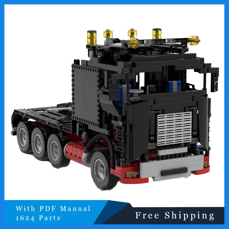 

1624 PCS MOC Black Semi-Truck Model MOC Building Block DIY Assemble Brick Transportation Educational Creative Toy Festival Gift