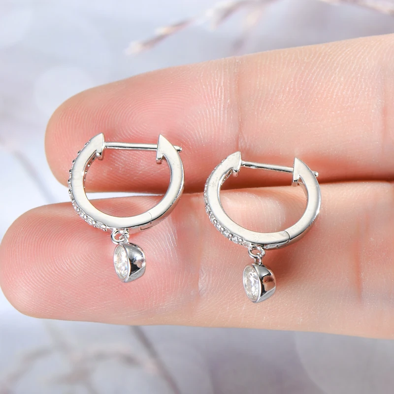 

4mm 3mm D Moissanite Drop Small Hoop Earrings for Women 925 Sterling Silver Gift Classic Huggie Earrings Certified Fine Jewelry