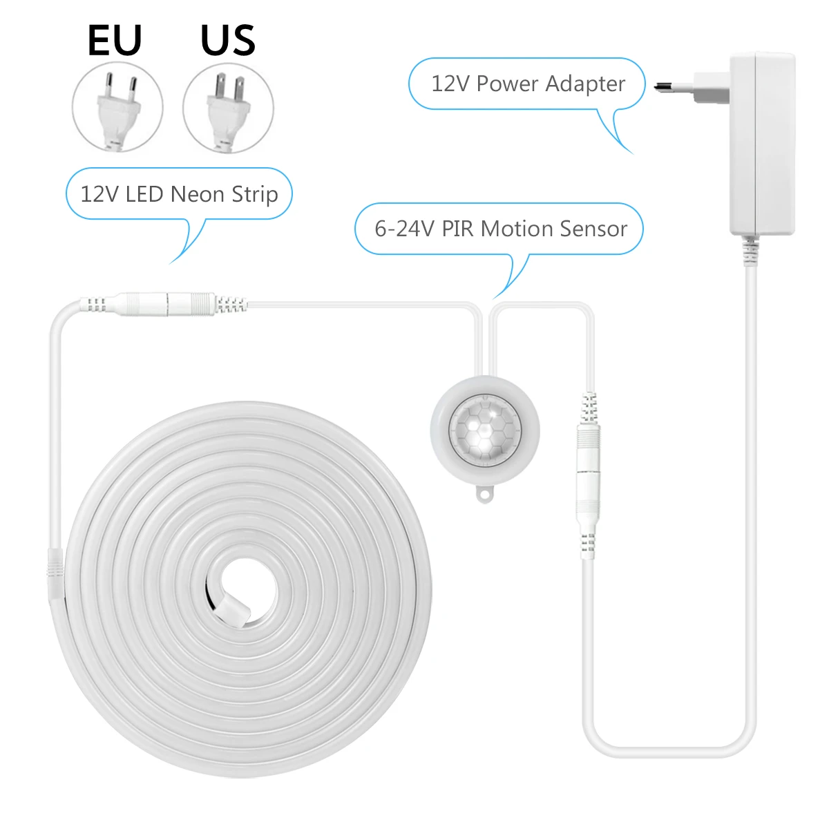 1-5M Wireless PIR Motion Sensor LED Strip Light Waterproof Neon Sign Diode Tape Auto On/Off Stairs Kitchen Lamp Cabinet Backligh
