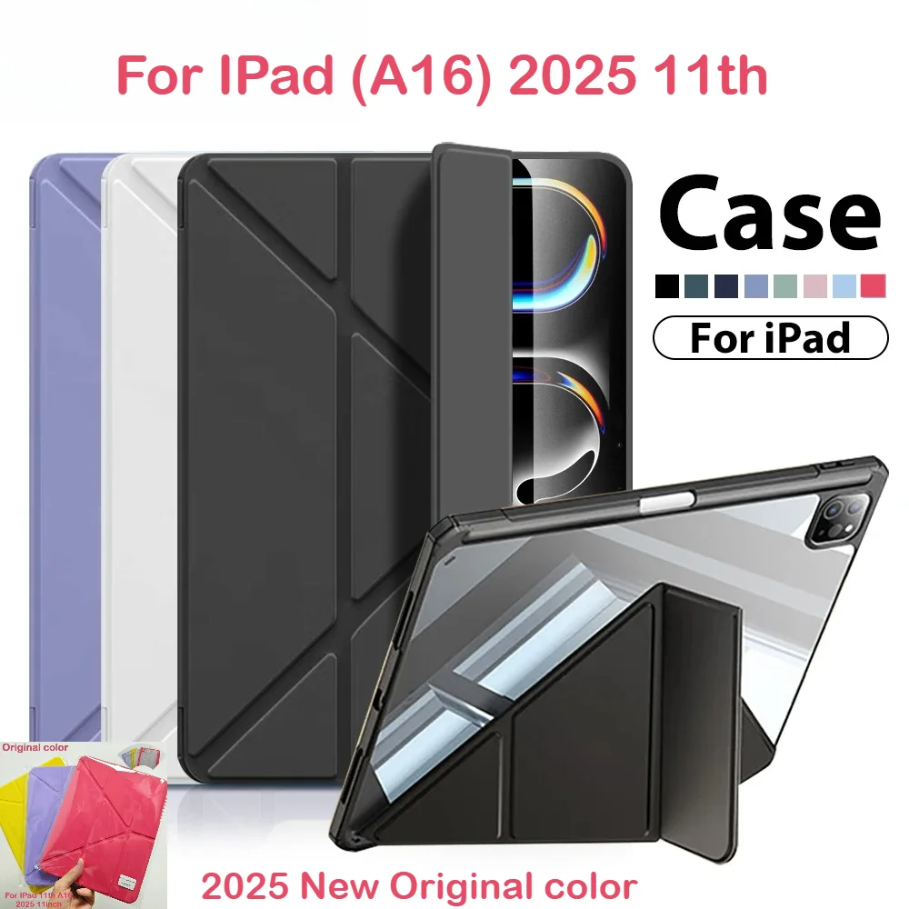 

New Colour Leather Y-Folding Stand Tablet Smart Case for IPad (A16) 11th 10th Generation 10.9" HD Clear Acrylic Shockproof Cover